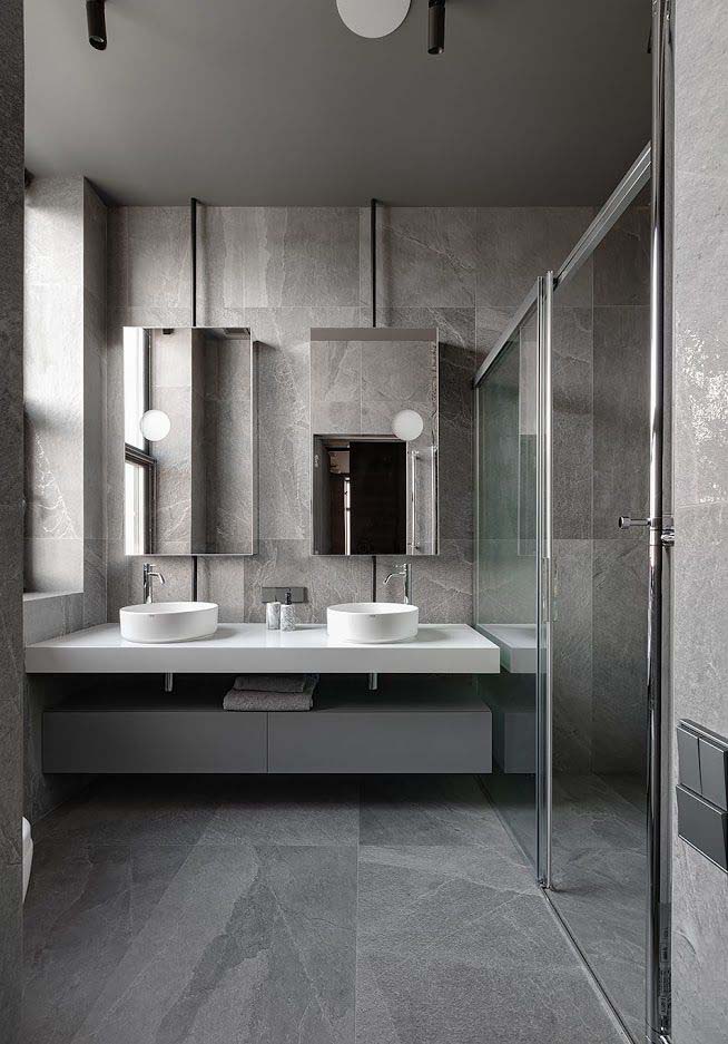 Phòng tắm ốp đá xám phong cách